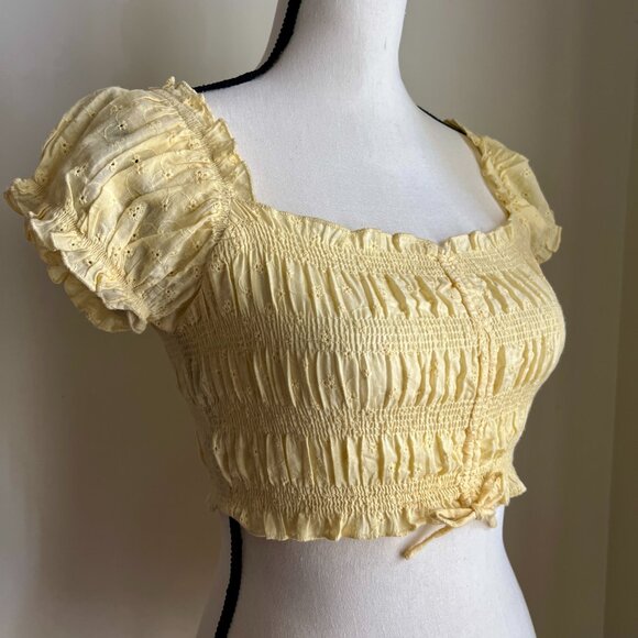 Princess Polly Elmera Top Lemon Yellow Embroidery Crop Top Size 2 - Picture 5 of 8